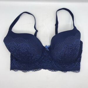 Victorias Secret Padded Underwire Lined Demi Lace Bra Royal Blue 38DD